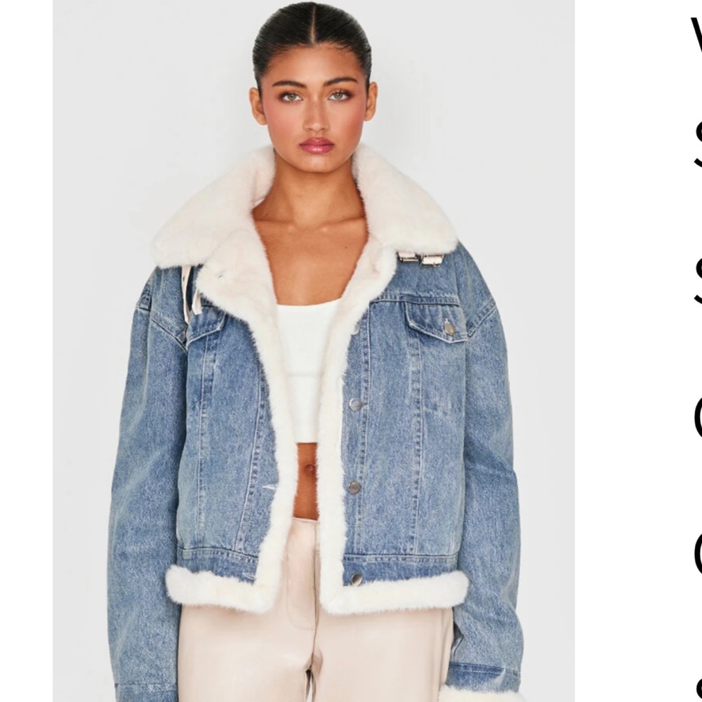 Pretty Little Thing Denim Jacket with Faux Fur Lining - Picture 4 of 4